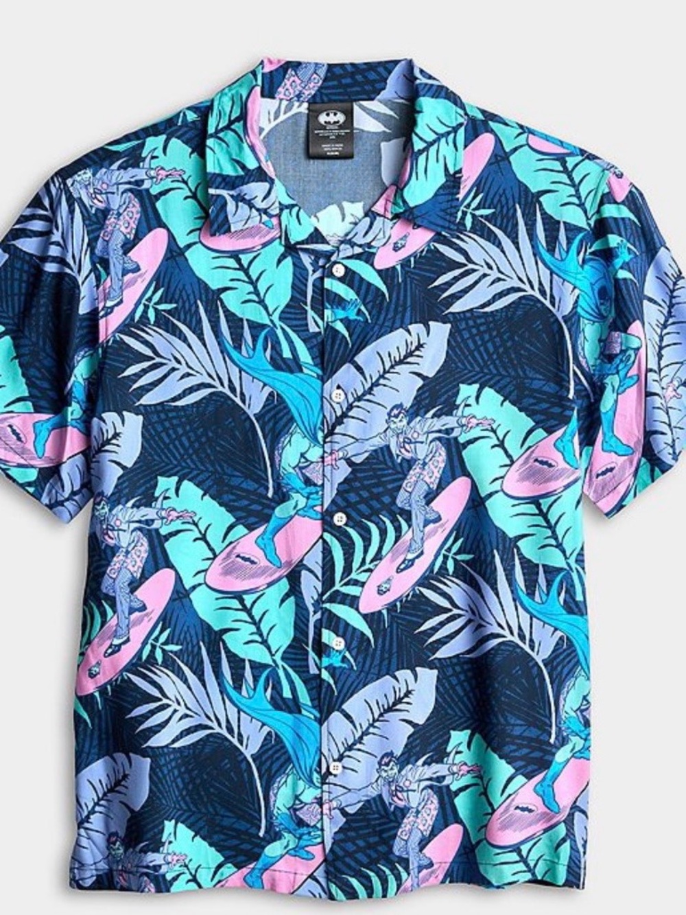 Batman Short-Sleeve Surf Print Shirt in Navy, Teal & Pink